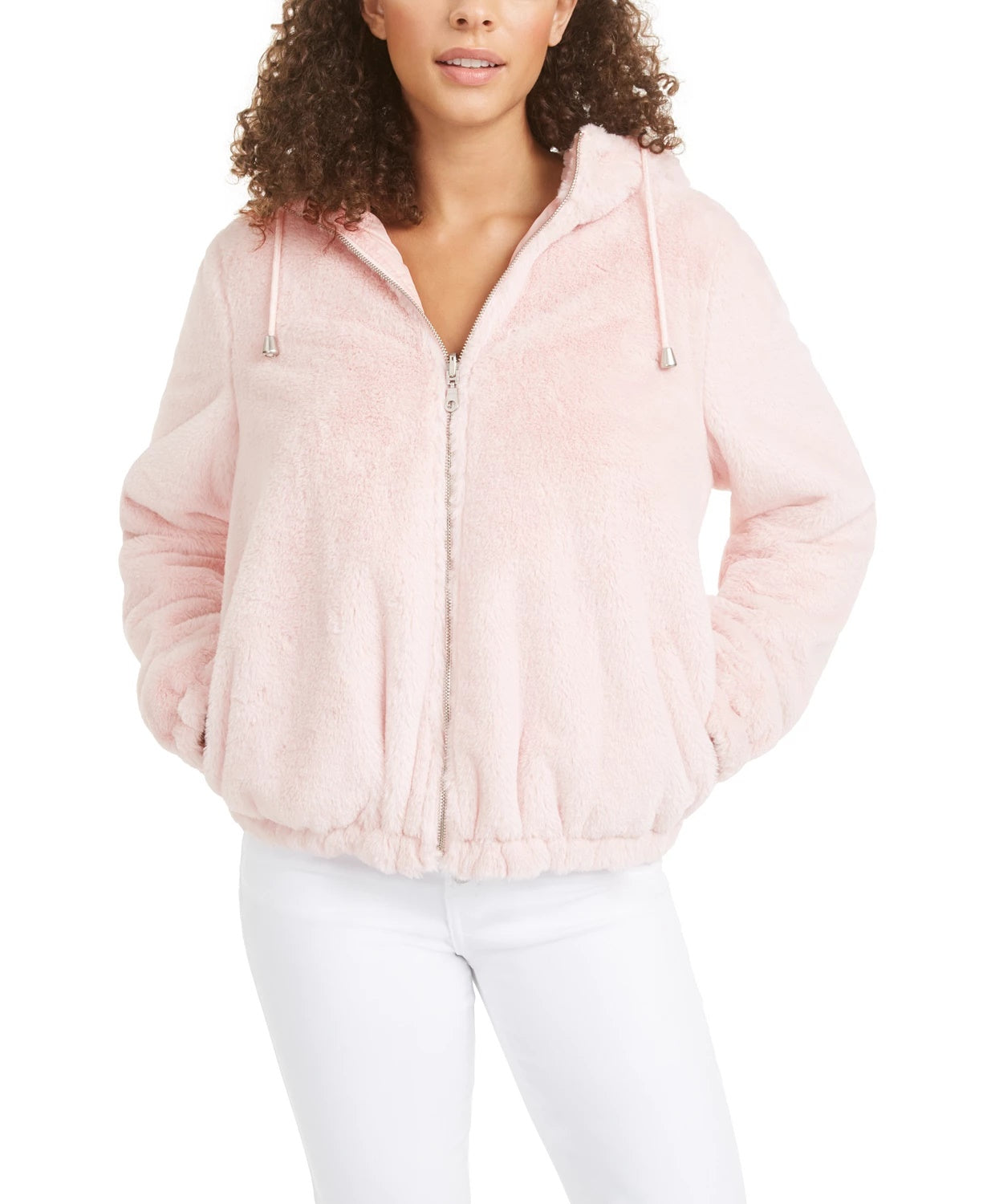 Maralyn & Me Juniors' Reversible Cropped Hooded Faux-Fur Coat Pink Size X-Large