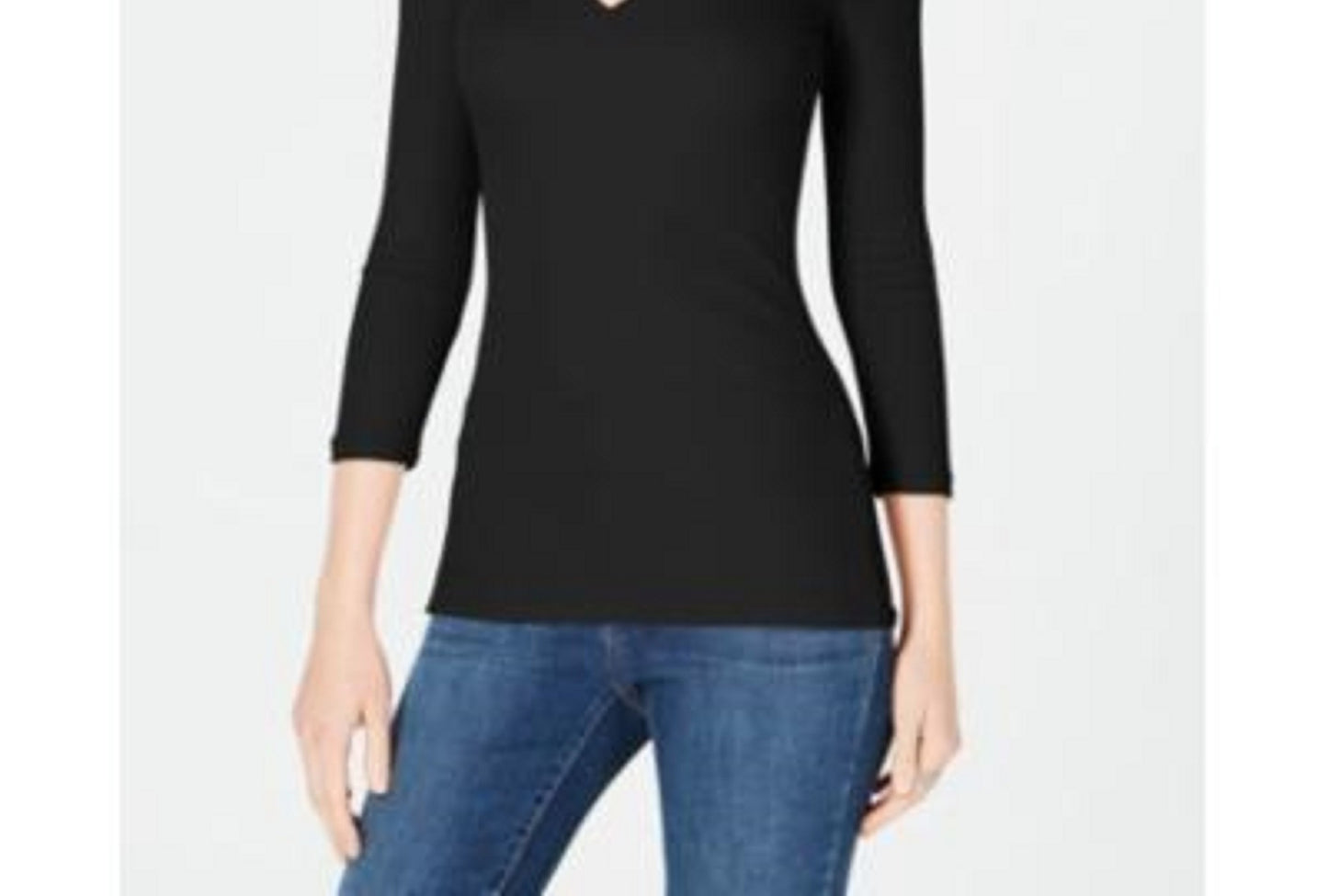 INC International Concepts Women's Petite V-Neck Top Black Size Petite