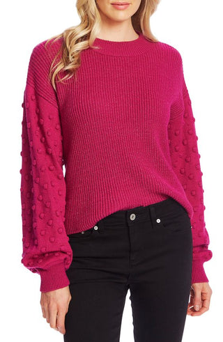 Cece Women's Puff Sleeve Bobble Ribbed Sweater Pink Size X-Large