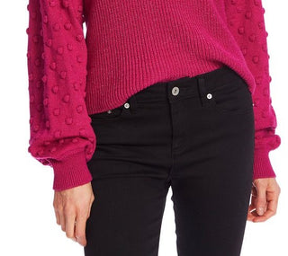 Cece Women's Puff Sleeve Bobble Ribbed Sweater Pink Size X-Large