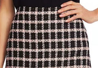CeCe Women's Grid Tweed Asmymmetrical Ruffle Skirt  Black Gray Size 14