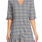 CeCe Women's Windsor Check Ruffle Hem Dress Black Gray Size 12