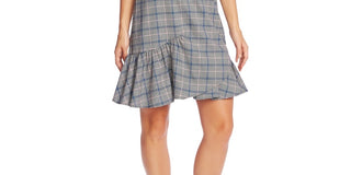 CeCe Women's Windsor Check Ruffle Hem Dress Black Gray Size 12