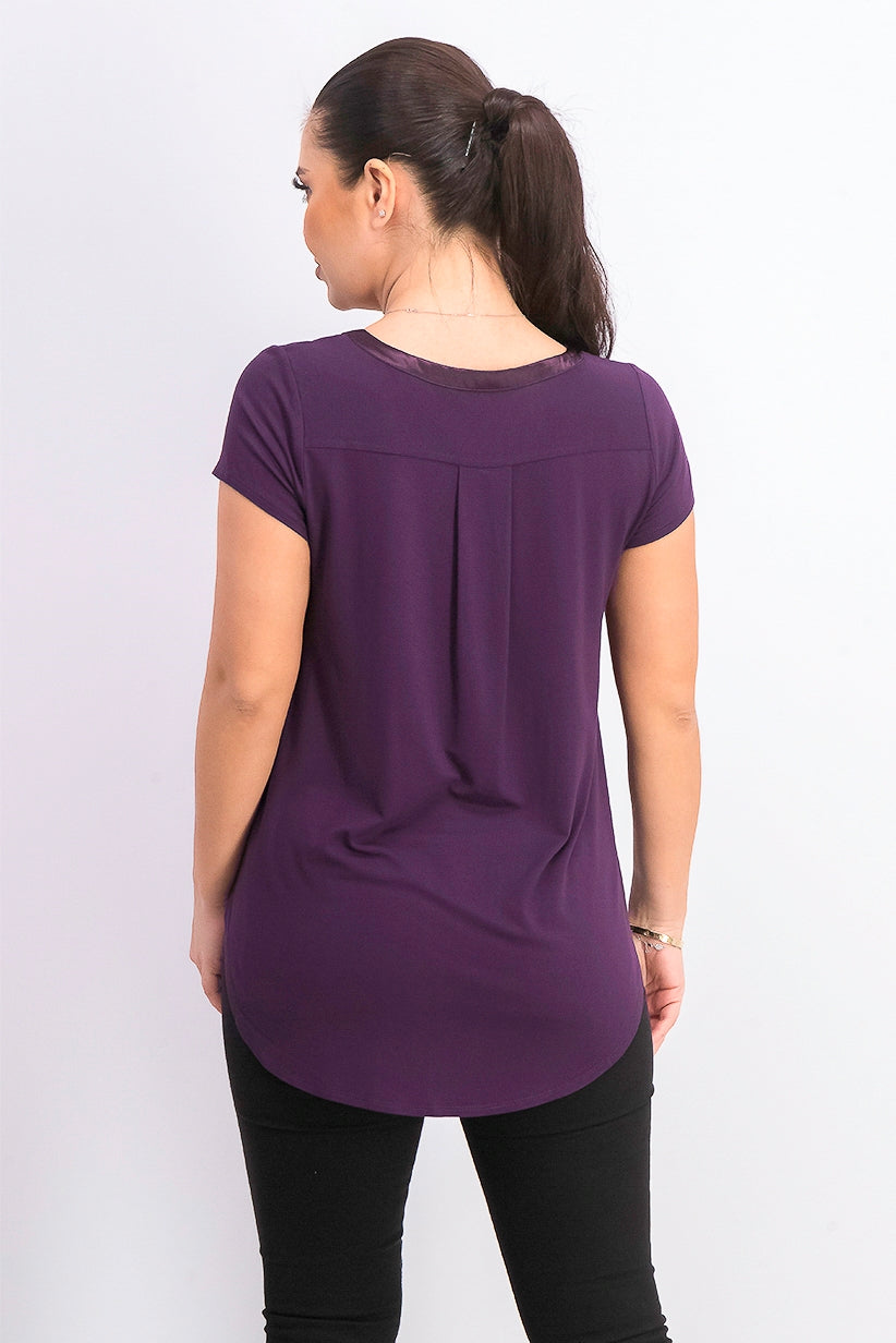 Alfani Women's Plus Satin-Trim High-Low T-Shirt Purple Size 1X