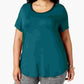Alfani Women's Satin Trim High Low T-Shirt Green Size 3X