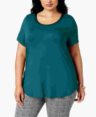 Alfani Women's Satin Trim High Low T-Shirt Green Size 3X