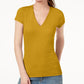 INC International Concepts Women's Short Sleeve Ribbed V-Neck Top Gold Size Medium
