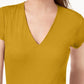 INC International Concepts Women's Short Sleeve Ribbed V-Neck Top Gold Size Medium