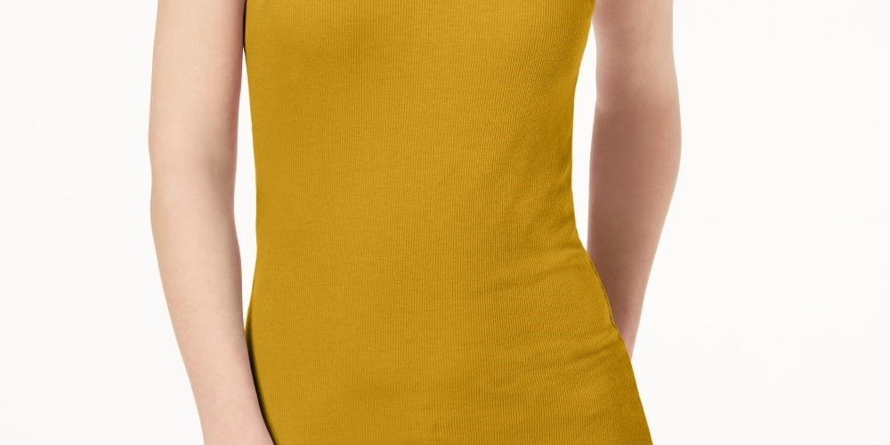 INC International Concepts Women's Short Sleeve Ribbed V-Neck Top Gold Size Medium