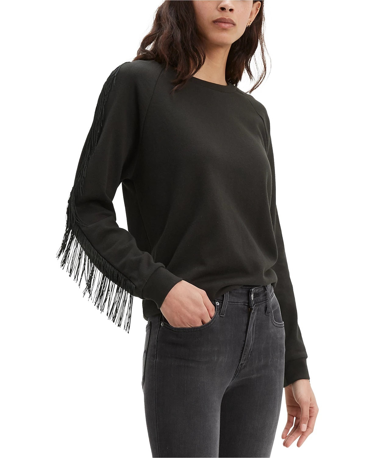Levi's Women's Fringed Crewneck Sweatshirt Black Size X-Large