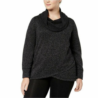 Ideology Women's Plus Size Cowl-Neck Pullover Black Size 1X