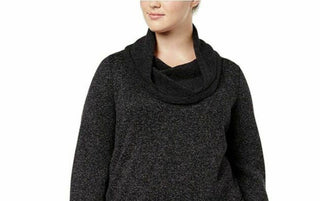 Ideology Women's Plus Size Cowl-Neck Pullover Black Size 1X