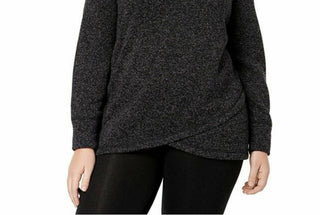 Ideology Women's Plus Size Cowl-Neck Pullover Black Size 1X