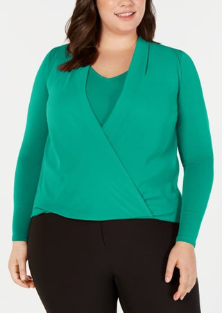 Alfani Women's Surplice Blouse Green Size 4X
