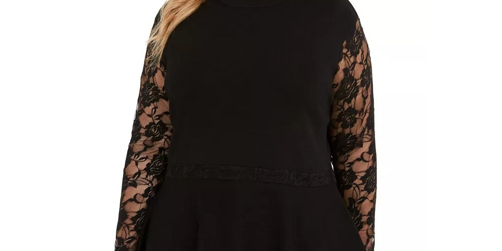 INC International Concepts Women's Lace Peplum Sweater Black Size 3X