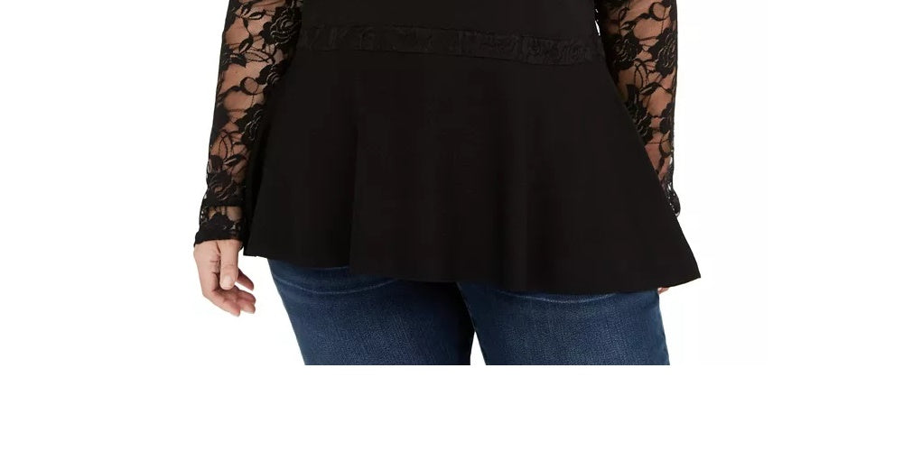 INC International Concepts Women's Lace Peplum Sweater Black Size 3X