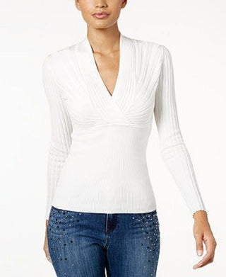 INC International Concepts Women's Ribbed Surplice Sweater White Size XX Large