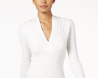 INC International Concepts Women's Ribbed Surplice Sweater White Size XX Large