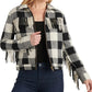 Lucky Brand Women's Buffalo-Plaid Fringe Jacket Black Size Large