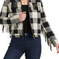 Lucky Brand Women's Buffalo-Plaid Fringe Jacket Black Size Large