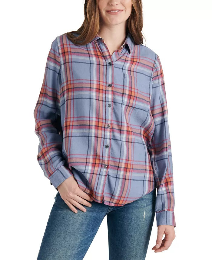 Lucky Brand Women's Plaid Shirt Orange Size Small