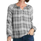 Lucky Brand Women's Jessica Plaid Embroidered Blouse Gray Size Large