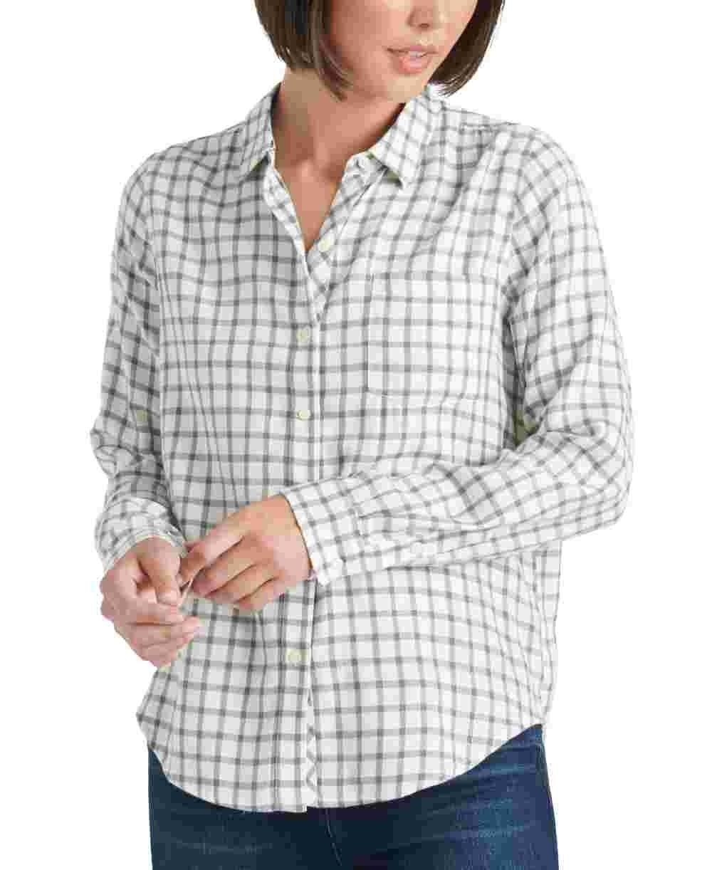 Lucky Brand Women's Check Long Sleeve Collared Blouse Top Gray Size Small