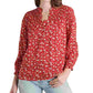 Lucky Brand Women's Printed Smocked Top Red Size X-Large