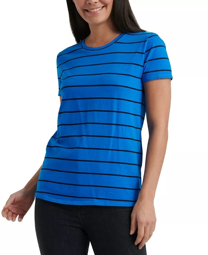 Lucky Brand Women's Crew Neck Striped T-Shirt Blue Size Medium