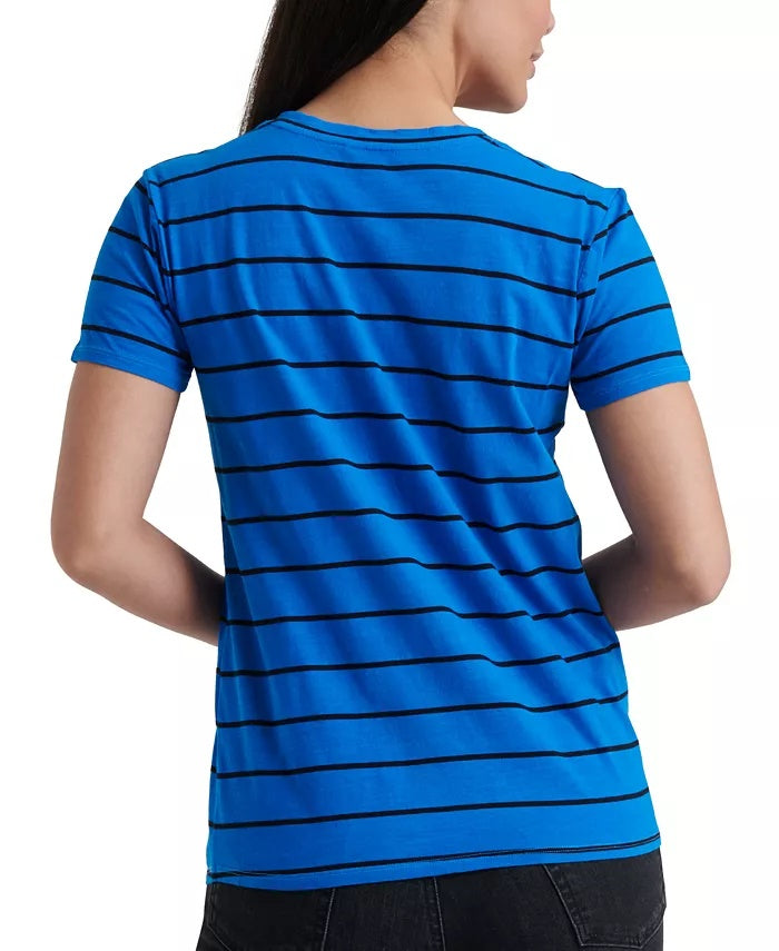 Lucky Brand Women's Crew Neck Striped T-Shirt Blue Size Medium