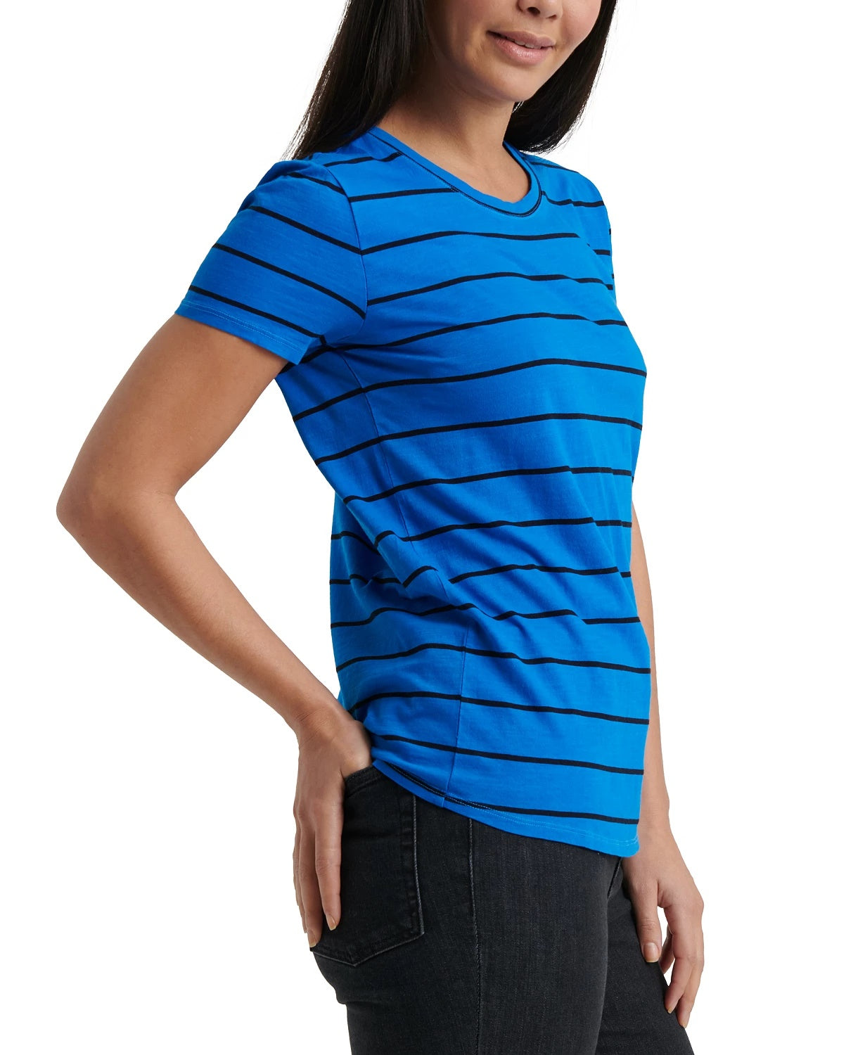 Lucky Brand Women's Crew Neck Striped T-Shirt Blue Size Medium