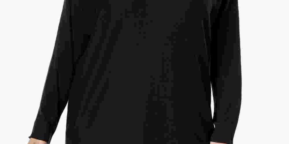 INC International Concepts Women's Plus Size Long-Sleeve High-Low Sweater Black Size 1X