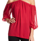 1.STATE Women's Off The Shoulder Sheer Chiffon Blouse Red Size XX-Small