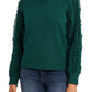 1.STATE Women's Fringe-Sleeve Crewneck Sweater Green Size Extra Large