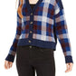 1.STATE Women's Plaid Button Front Crop Cardigan Blue