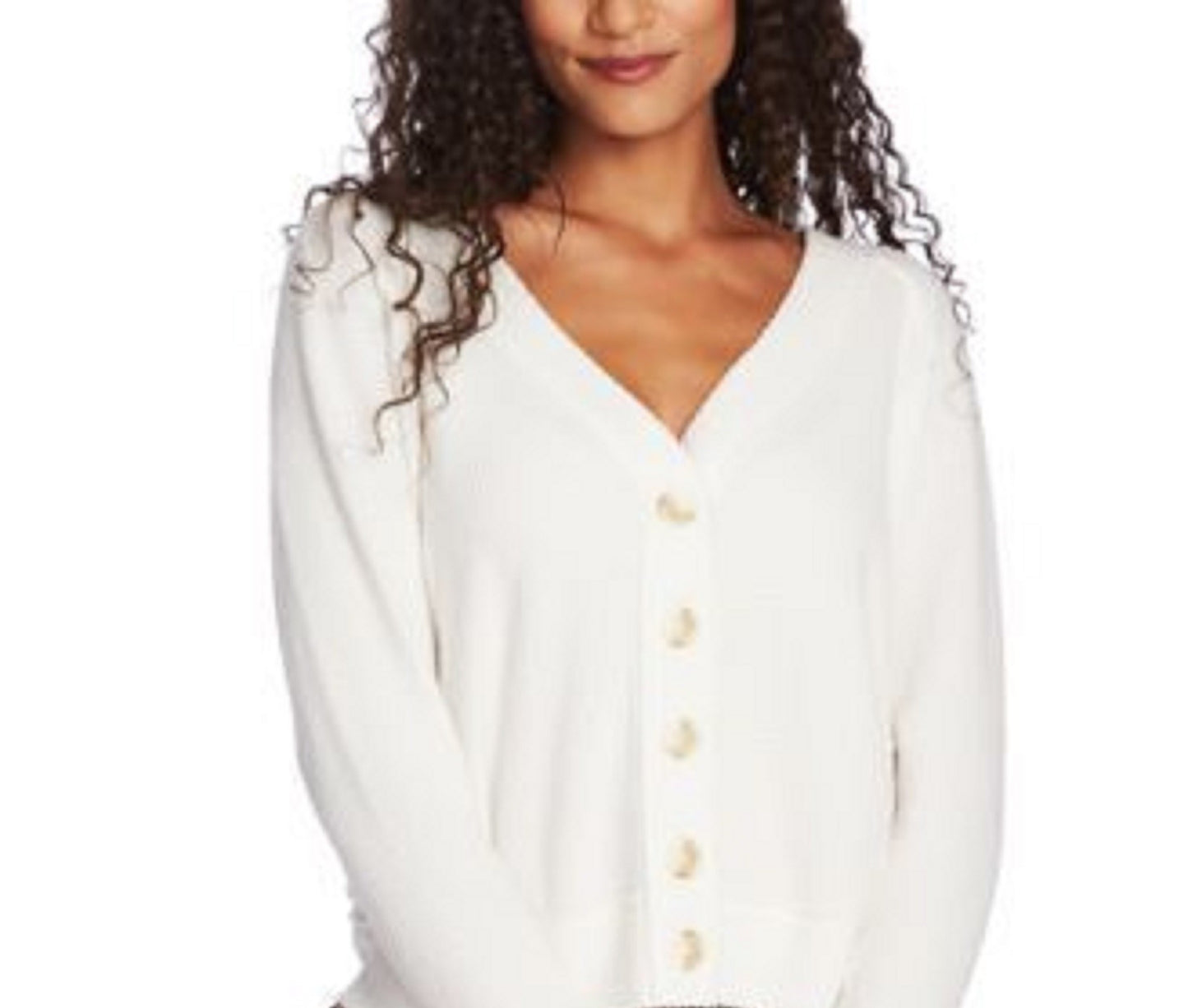 1.STATE Women's V-Neck Cardigan Sweater White