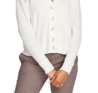 1.STATE Women's V-Neck Cardigan Sweater White