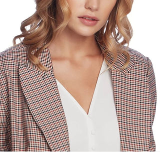 1.STATE Women's Minicheck Ruched Sleeve Blazer Brown