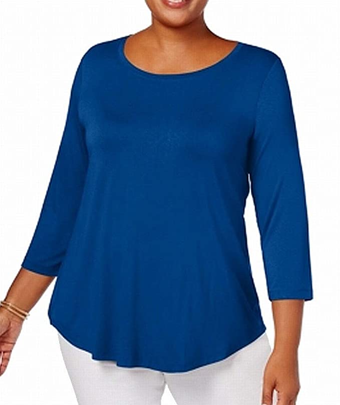 JM Collection Women's Scoop Neck Top Blue Size X-Small