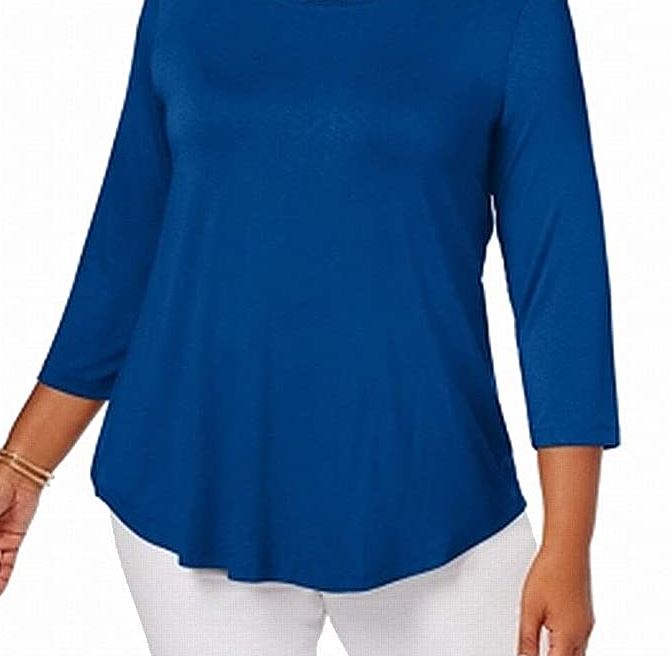 JM Collection Women's Scoop Neck Top Blue Size X-Small