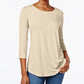 JM Collection Women's Petite Three-Quarter-Sleeve Top Beige Size Petite