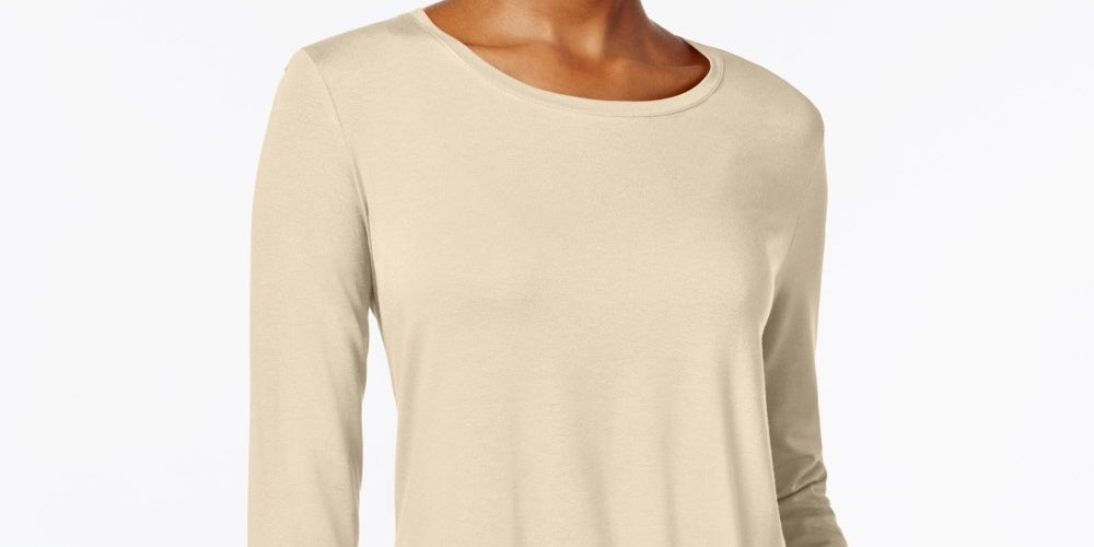 JM Collection Women's Petite Three-Quarter-Sleeve Top Beige Size Petite
