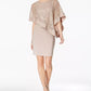 R & M Richards Women's Sequined Cape Sheath Dress Taupe Size 10 Petite