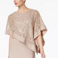 R & M Richards Women's Sequined Cape Sheath Dress Taupe Size 10 Petite