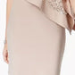 R & M Richards Women's Sequined Cape Sheath Dress Taupe Size 10 Petite
