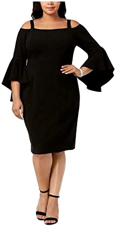 R & M Richards Women's Off The Shoulder Flared Sleeve Dress Black Size 20W