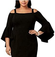 R & M Richards Women's Off The Shoulder Flared Sleeve Dress Black Size 20W