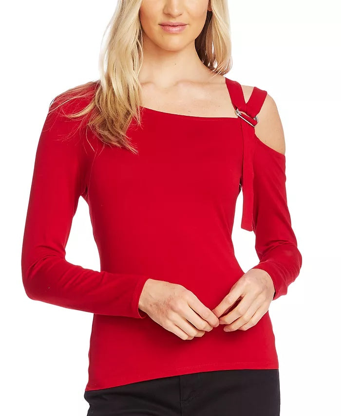 Vince Camuto Women's Cold Shoulder Asymmetrical Top Red Size X-Small