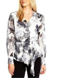 Vince Camuto Women's Floral-Print Asymmetrical Peplum Top White Size Large