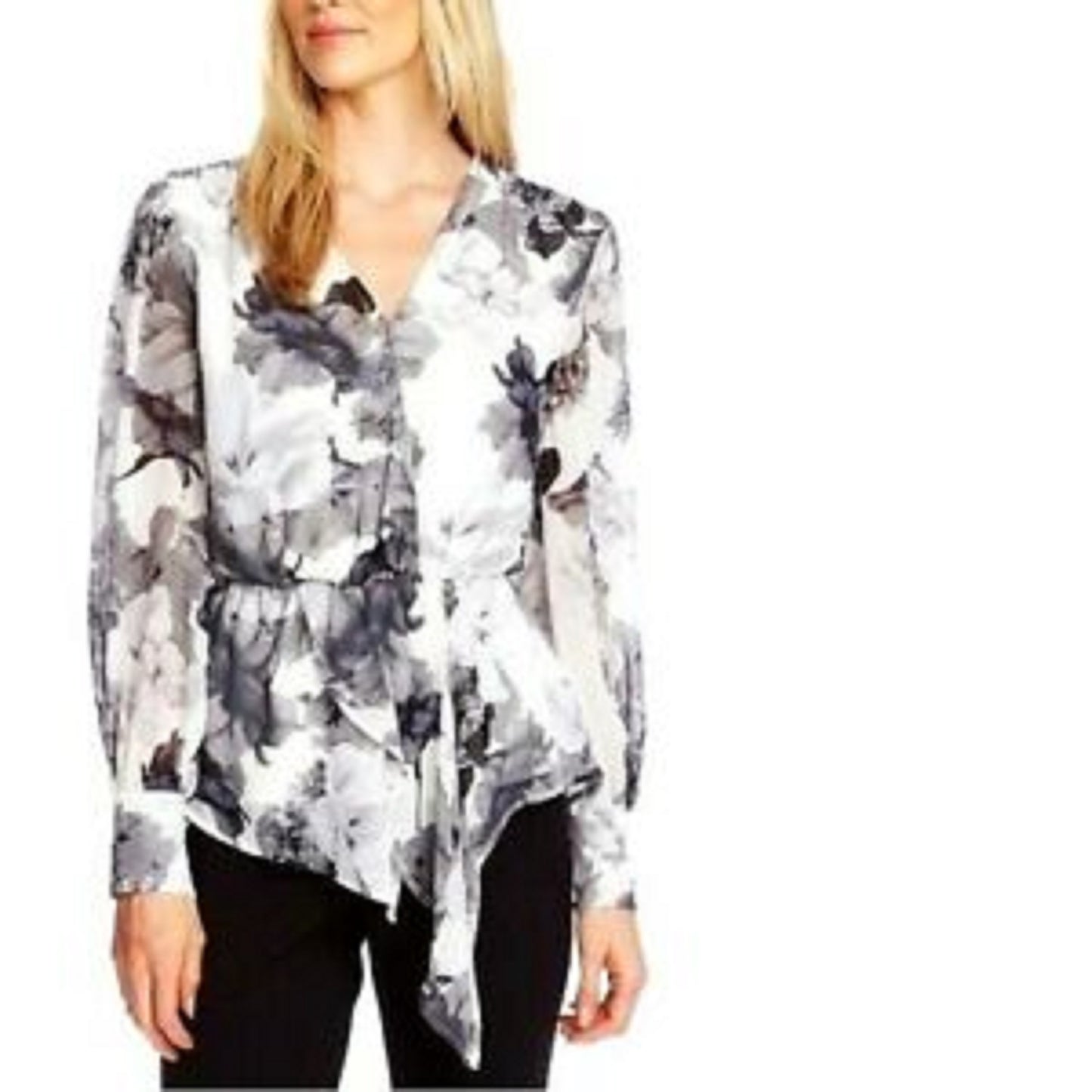Vince Camuto Women's Floral-Print Asymmetrical Peplum Top White Size Large